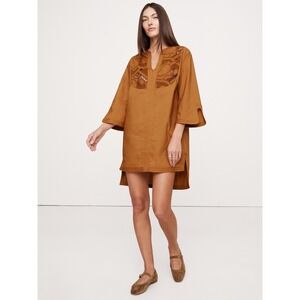 Banana Republic Embroidered Kaftan Tunic Dress Women M Cotton Poplin Boho